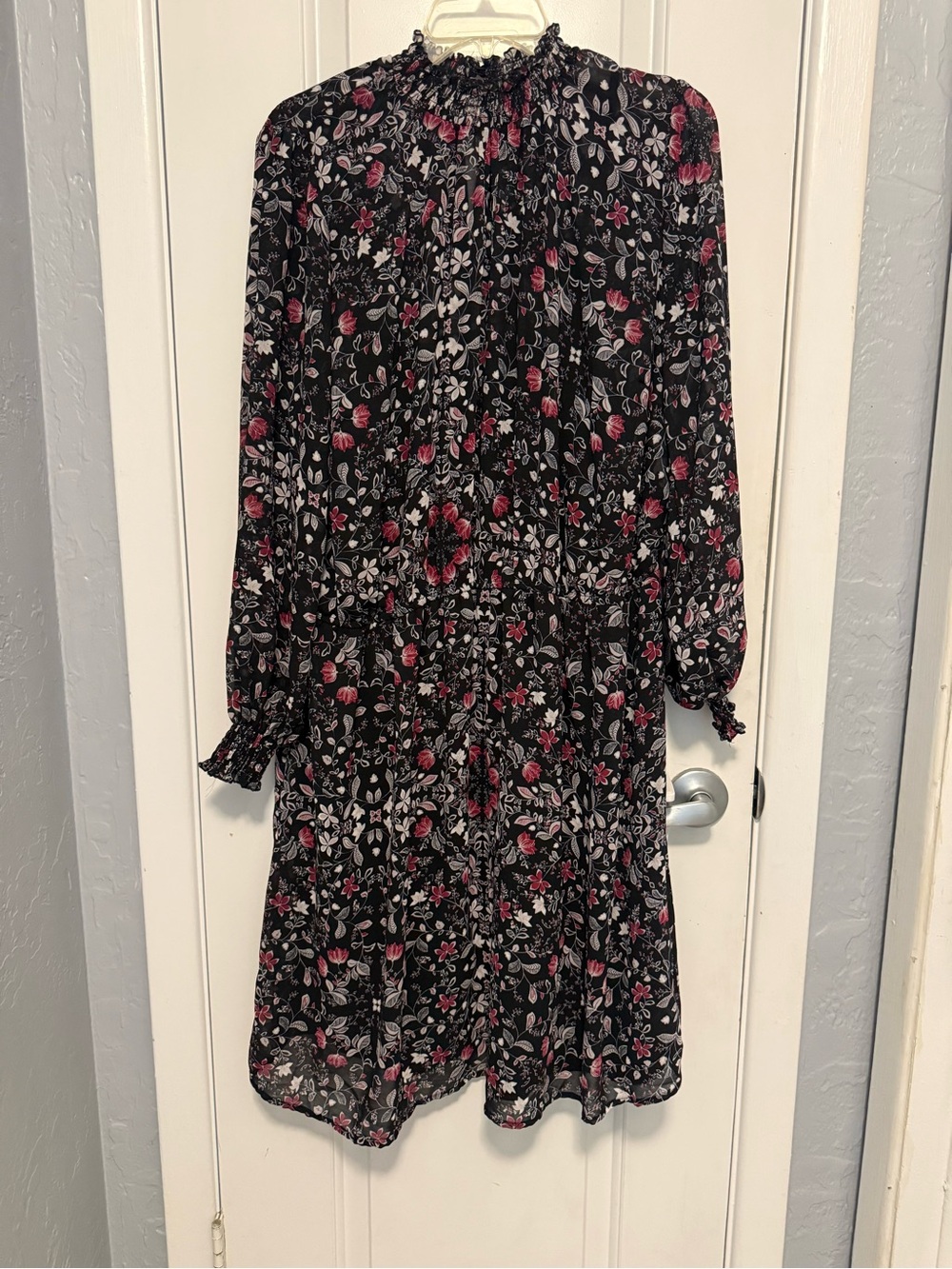 Charlotte Russe Black Long-Sleeve Floral Smocked-Neck Dress - Pink & White Print